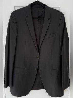HUGO BOSS 2PC Suit Set Black Virgin Wool 40L Luxury Tailored Suit Tux Formal